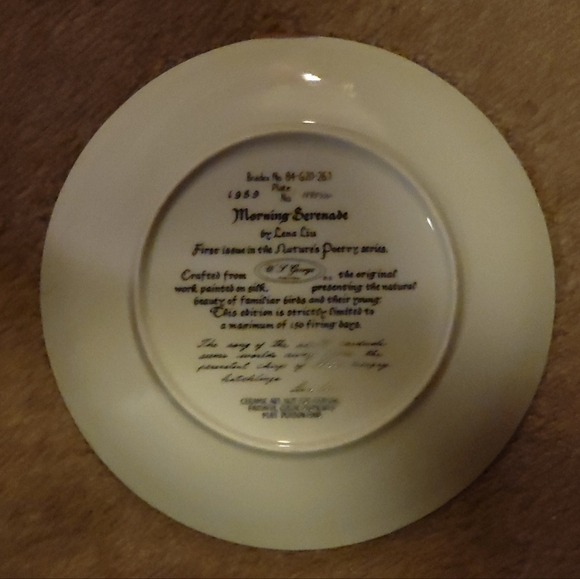 1989 LENA LIU CARDINALS BIRDS MORNING SERENADE PORCELAIN PLATE! ☆☆ 3 For $25☆☆ - Picture 4 of 5